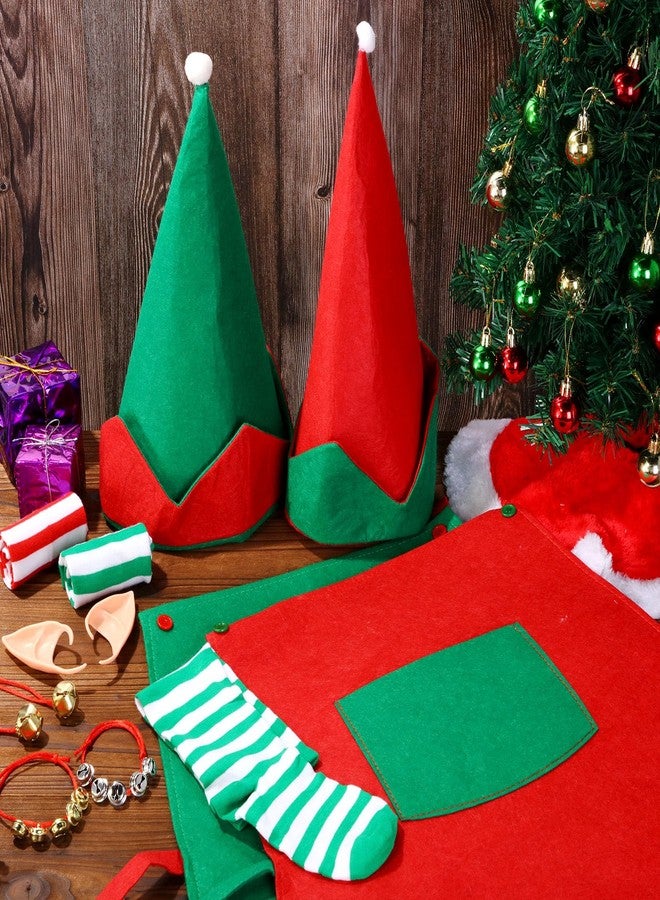 Cutecrop مجموعة إكسسوارات زي قزم عيد الميلاد من كيوت كروب، 28 قطعة: مئزر من اللباد، قبعة قزم، جوارب مخططة، آذان قزم، قلادة على شكل جرس، سوار، طقم مساعد زي لحفلات عيد الميلاد. - Image 4